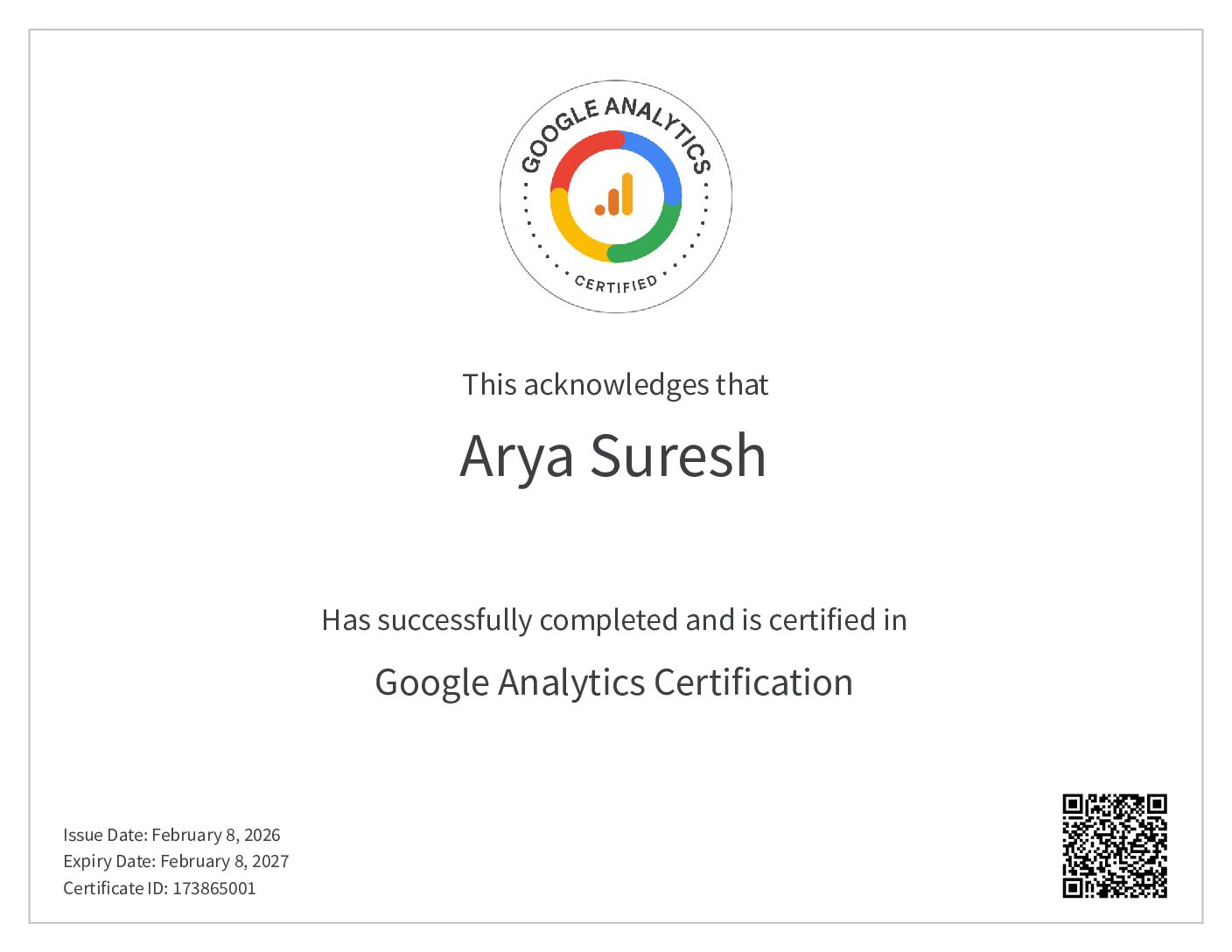 google analytics certificate